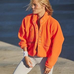 Free People FP Movement Orange Hit The Slopes Fleece Jacket Size XS